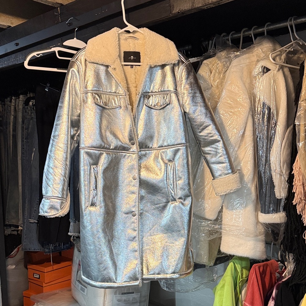 7 For All Mankind Metallic Silver Trench Coat excellent condition worn once !